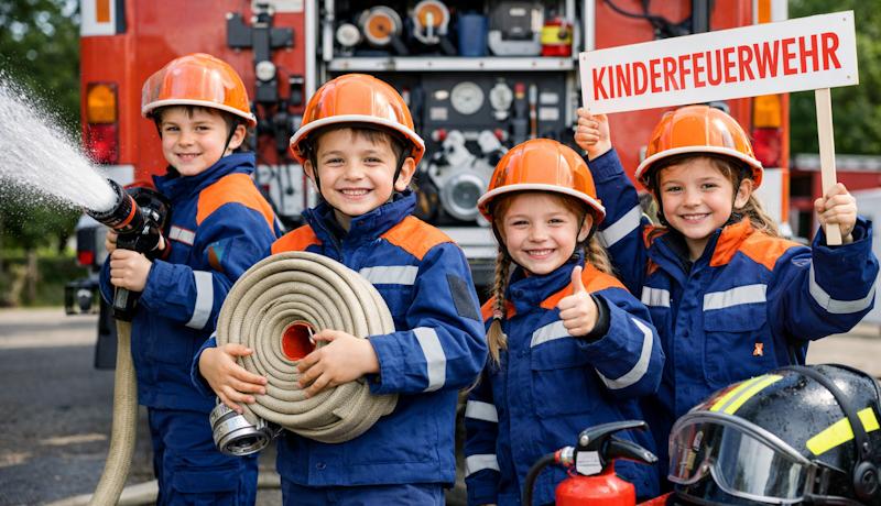 Kinder erkunden Feuerwehrfahrzeug